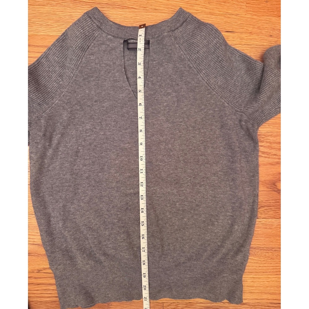 Anthropologie Gray Keyhole Knit Sweater Elevated Cozy Chic Balloon Sleeve Ribbed - Picture 6 of 6